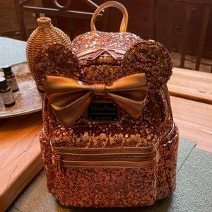 Disney Loungefly Mini Backpack Sequin Rose Gold Minnie Mouse